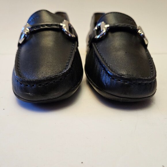 Geox Respira Black Leather Driving Loafers Silver Bar Hardware Size 36.5 - Picture 3 of 16